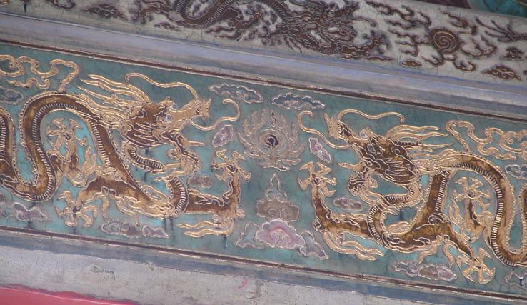 The art on the walls and beams is cool - Inside the Forbidden city